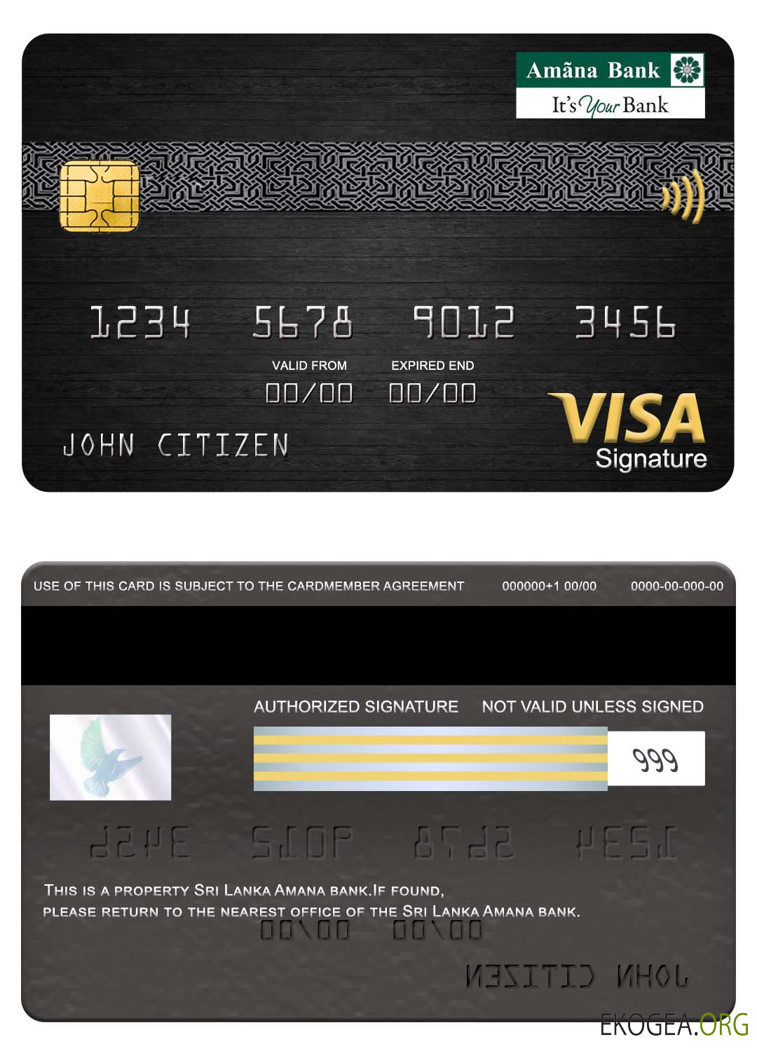 Carte de signature de visa de la banque Amana du Sri Lanka